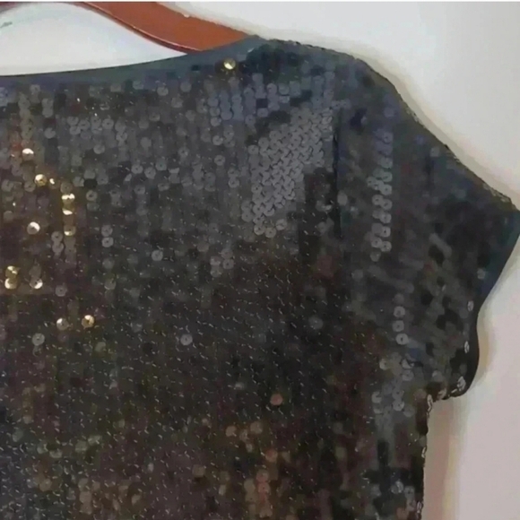 August Silk Womens Elegant Black Sequin Short Sleeve Top - Picture 6 of 12